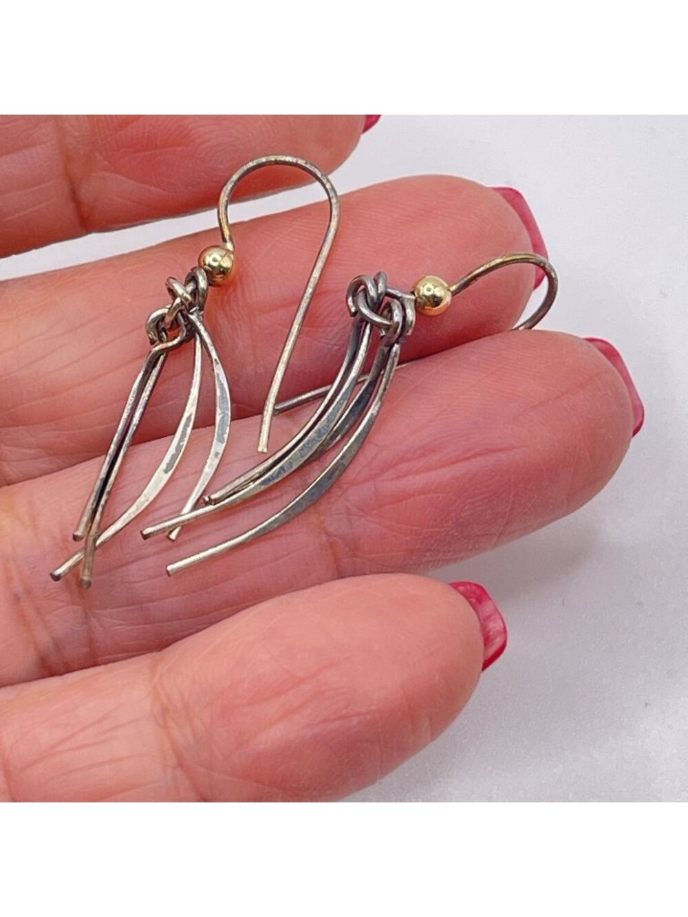 Handcrafted 14K Gold Filled Sterling Silver Dangle Earrings With Gold Bead Accen